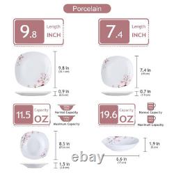 48-Piece Pink Floral Ivory White Porcelain Dinnerware (Set Service for 12)