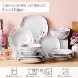 48-Piece Pink Floral Ivory White Porcelain Dinnerware (Set Service for 12)