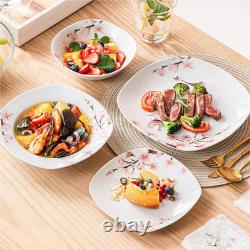 48-Piece Pink Floral Ivory White Porcelain Dinnerware (Set Service for 12)