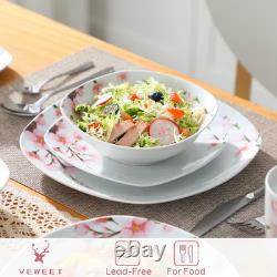 48-Piece Pink Floral Ivory White Porcelain Dinnerware (Set Service for 12)