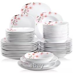 48-Piece Pink Floral Ivory White Porcelain Dinnerware (Set Service for 12)