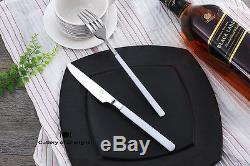 48pcs Stainless Steel 18/10 Cutlery Dinnerware Set White Teflon Coated Handles