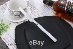48pcs Stainless Steel 18/10 Cutlery Dinnerware Set White Teflon Coated Handles