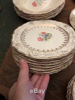 49 Piece Vintage Vogue Dinnerware Set Washington Colonial 32 K Gold Stamped