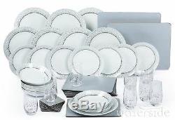 50pc Dinner Set Porcelain Plate Combo Dinnerware Crockery 8 Place Setting Silver