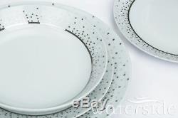 50pc Dinner Set Porcelain Plate Combo Dinnerware Crockery 8 Place Setting Silver