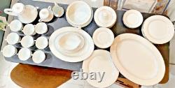 51-Piece Baroness 2357 China Set Silver Trim Floral Etched Vintage