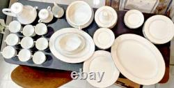 51-Piece Baroness 2357 China Set Silver Trim Floral Etched Vintage