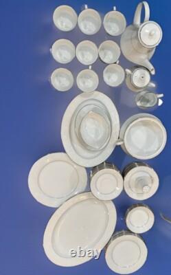 51-Piece Baroness 2357 China Set Silver Trim Floral Etched Vintage