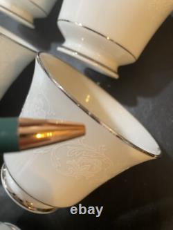 51-Piece Baroness 2357 China Set Silver Trim Floral Etched Vintage