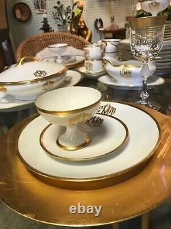 54pc Bavarian White Thomas China Set/gold Rim & Monogramexcellent