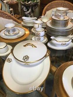 54pc Bavarian White Thomas China Set/gold Rim & Monogramexcellent