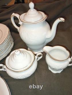 55 Pc. Royal Kent Gold Trim Embossed Dinnerware Set. Service For 8. Beautiful