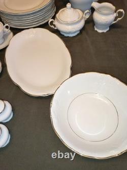 55 Pc. Royal Kent Gold Trim Embossed Dinnerware Set. Service For 8. Beautiful