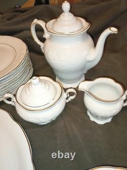 55 Pc. Royal Kent Gold Trim Embossed Dinnerware Set. Service For 8. Beautiful