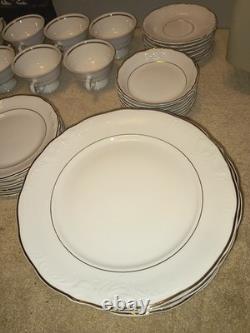 55 Pc. Royal Kent Gold Trim Embossed Dinnerware Set. Service For 8. Beautiful
