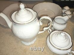 55 Pc. Royal Kent Gold Trim Embossed Dinnerware Set. Service For 8. Beautiful