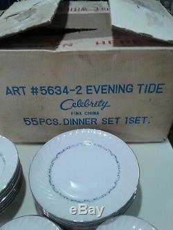 #5634 Evening Tide Celebrity Fine China 55 Piece Dinnerware Set Vintage 1970 NIB