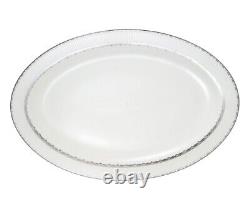 57 Pcs Bone China Dinnerware Set Service for 8, 57 Piece, Silver Embossed Design