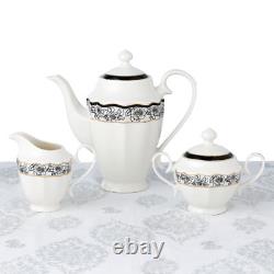 57 Pcs Bone China Dinnerware Set Used for 8, Wavy Black-Gold Mix and Match-Fiona