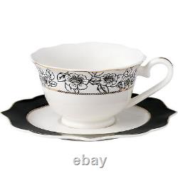 57 Pcs Bone China Dinnerware Set Used for 8, Wavy Black-Gold Mix and Match-Fiona