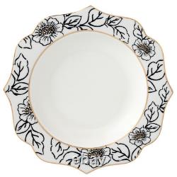 57 Pcs Bone China Dinnerware Set Used for 8, Wavy Black-Gold Mix and Match-Fiona