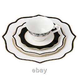 57 Pcs Bone China Dinnerware Set Used for 8, Wavy Black-Gold Mix and Match-Fiona
