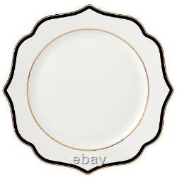 57 Pcs Bone China Dinnerware Set Used for 8, Wavy Black-Gold Mix and Match-Fiona