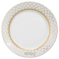 57 Pcs Porcelain Dinnerware Set Service for 8 Cris Cross Gold Design Border