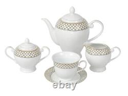 57 Pcs Porcelain Dinnerware Set Service for 8 People Gold with Silver Accent