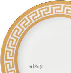 57-Piece Bone China Dinnerware Set, Service for 8, White and Golden Greek Key
