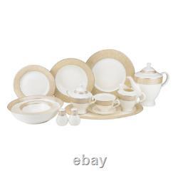 57 Piece Euro Porcelain Gold Band Fine Bone China Dinner Dish Set for 8 White
