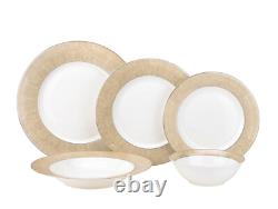 57 Piece Euro Porcelain Gold Band Fine Bone China Dinner Dish Set for 8 White