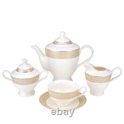 57 Piece Euro Porcelain Gold Band Fine Bone China Dinner Dish Set for 8 White