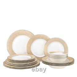 57 Piece Euro Porcelain Gold Band Fine Bone China Dinner Dish Set for 8 White