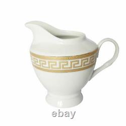 57 Piece Euro Porcelain Gold Greek Key Fine China Dinner Dish Set for 8 White