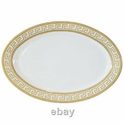 57 Piece Euro Porcelain Gold Greek Key Fine China Dinner Dish Set for 8 White