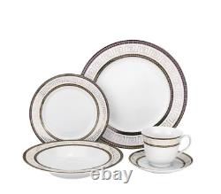57 Piece Euro Porcelain Greek Key Fine Bone China Dinner Dish Set for 8 White