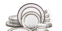 57 Piece Euro Porcelain Greek Key Fine Bone China Dinner Dish Set for 8 White