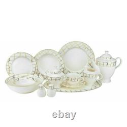 57 Piece Euro Porcelain Luxe Bone China Dinner Serving Dish Set for 8 White
