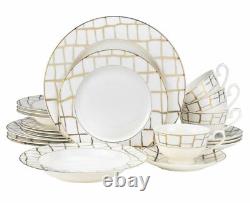57 Piece Euro Porcelain Luxe Bone China Dinner Serving Dish Set for 8 White
