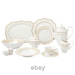 57 Pieces Bone China Dinnerware Set Service for 8 Wavy Gold Mix and Match