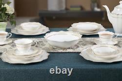 57 Pieces Bone China Dinnerware Set Service for 8 Wavy Gold Mix and Match