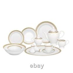 57 Pieces Porcelain Dinnerware Set Service for 8 People Gold Design Border
