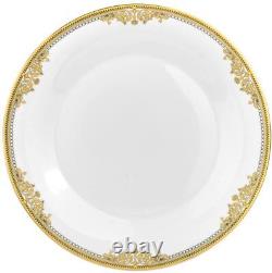 57 pc Dinnerware Set for 8 White with Gold Floral Ornament Fine Porcelain