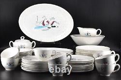 58-Piece VTG Faienceries Continental Riviera Swan Dinnerware Set Ceranord France