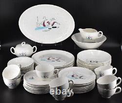 58-Piece VTG Faienceries Continental Riviera Swan Dinnerware Set Ceranord France