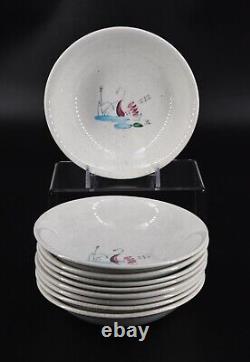 58-Piece VTG Faienceries Continental Riviera Swan Dinnerware Set Ceranord France