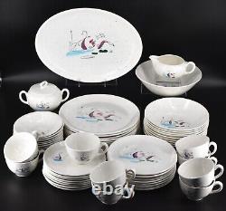 58-Piece VTG Faienceries Continental Riviera Swan Dinnerware Set Ceranord France