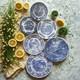 6 Mismatched Blue & White Plates Vintage Transferware Dinnerware Set